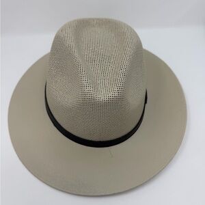 betmar Beige Straw Fedora with Black Band